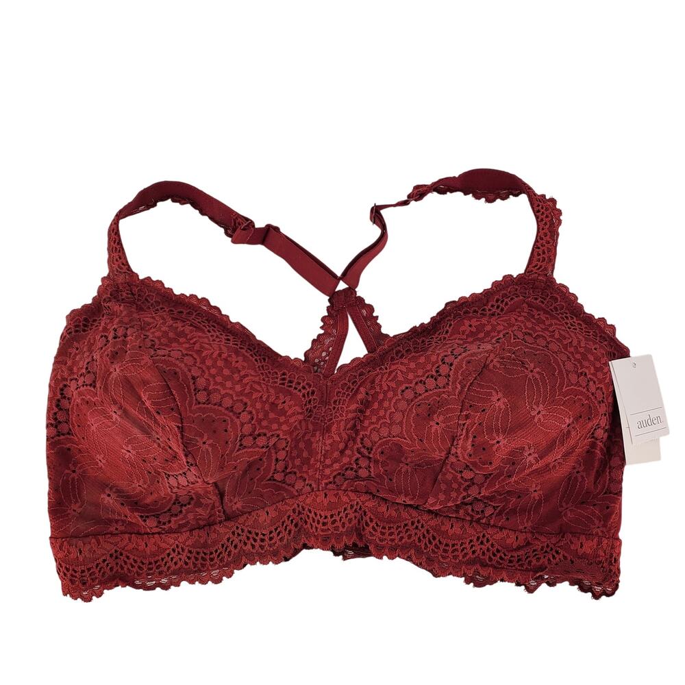 Auden Womens‎ Berry Red Lightly Lined Racerback Lace Bralette 1X Wirefree New